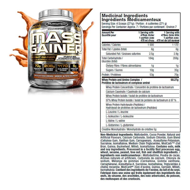 GANADOR DE MASA MUSCULAR MASS GAINER 4LB CHOCOLATE FUDGE BROWNIE