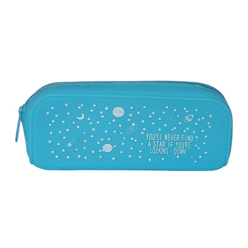 Estuche de Silicona Multiusos, LBP, Lapicera, Estuchera, Cierre Cremallera, Suave, Diseño Galaxia -Rosa Claro