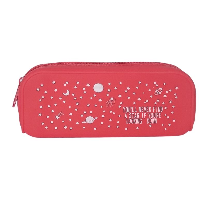 Estuche de Silicona Multiusos, LBP, Lapicera, Estuchera, Cierre Cremallera, Suave, Diseño Galaxia -Rosa Claro