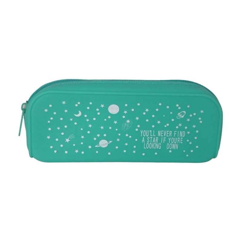 Estuche de Silicona Multiusos, LBP, Lapicera, Estuchera, Cierre Cremallera, Suave, Diseño Galaxia -Rosa Claro