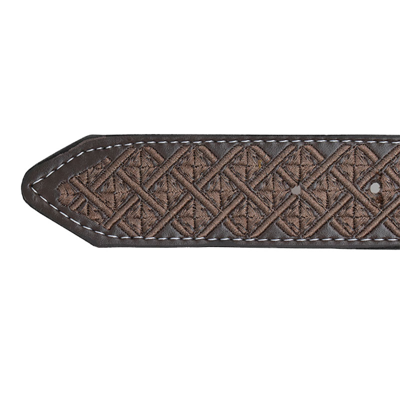 Cinturón De Piel Tipo Vaquero Bordado Hombre Buey Café Redondo