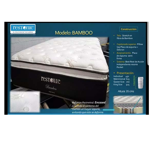 COLCHON MATRIMONIAL  BAMBOO DE RESTONIC RESORTES INDEPENDIENTES.