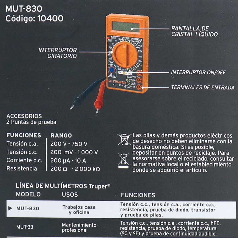 Multimetro Digital Escolar Truper Mut830