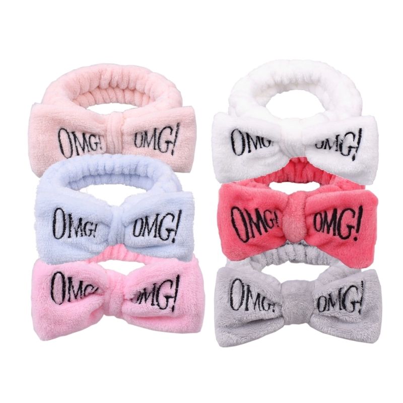 LBP 6 PACK, Banda Elástica para Cabello, Paquete de 6 Diademas de Mujer, Material de Felpa Suave, para Maquillaje, Mascarilla o Lavado Facial, Diseño Moño OMG!, Colores