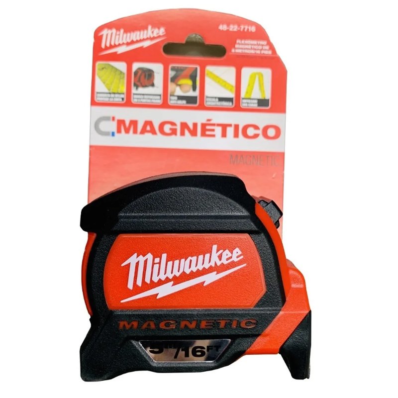 Flexometro Metro Magnetico 5m Milwaukee Antigolpes Rojo