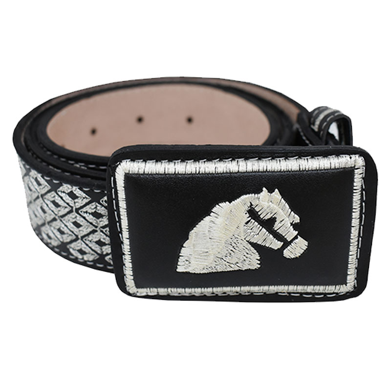 Cinturon De Piel Tipo Vaquero Hombre Caballo Negro