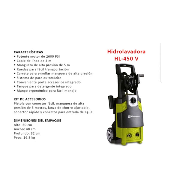 Hidrolavadora KOBLENZ HL-450V TIPO KARCHER CON MOTOR DE induccion resistente 