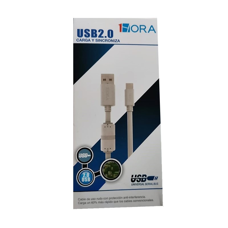 Cable USB De Uso Rudo Protección Anti-interferencia 1HORA CAB150 - Blanco