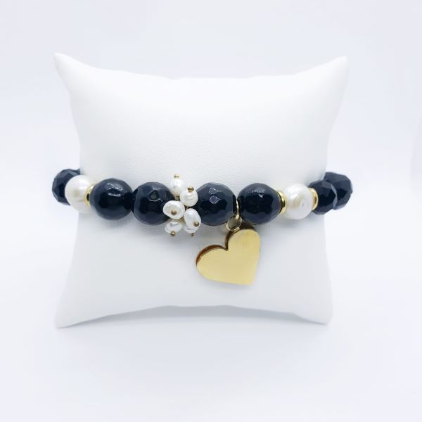 PULSERA NEGRA CON PERLAS 