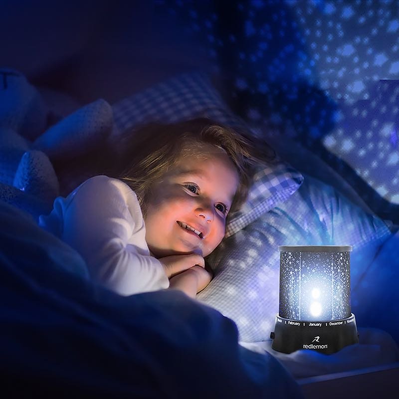 Redlemon Lámpara Proyector de Estrellas para Niños, 2 Modos de Luces LED de Colores, Baterías o USB