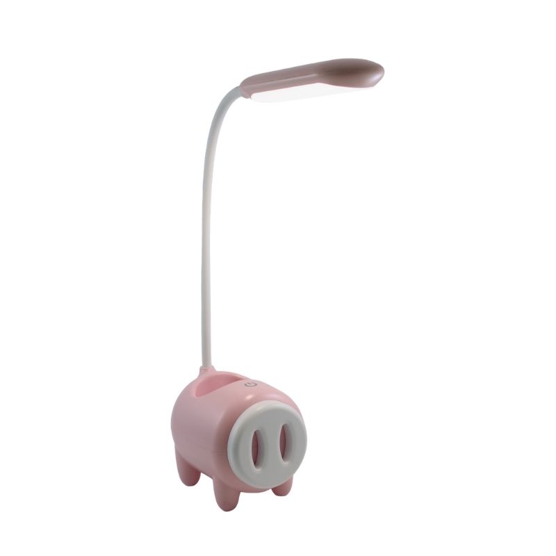 Lámpara LED de Mesa con Base Portalápices forma Cerdo, LBP, Flexible, Táctil, Recargable, 33cm (13in) -Rosa