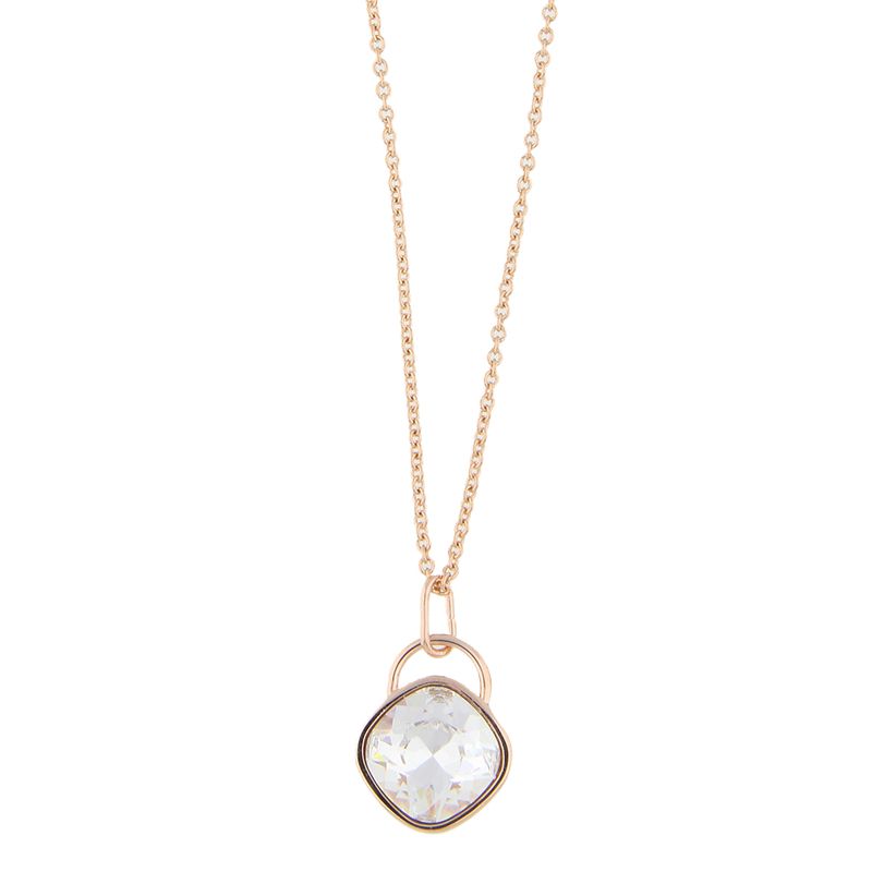Collar para Mujer con Cristal Fino Europeo en forma de Rombo- Bañado en Oro Rosa 14k- Collar Elegante y Brillante-Collares de Mujer de Moda- Joyería para Mujer de Moda- Regalo especial