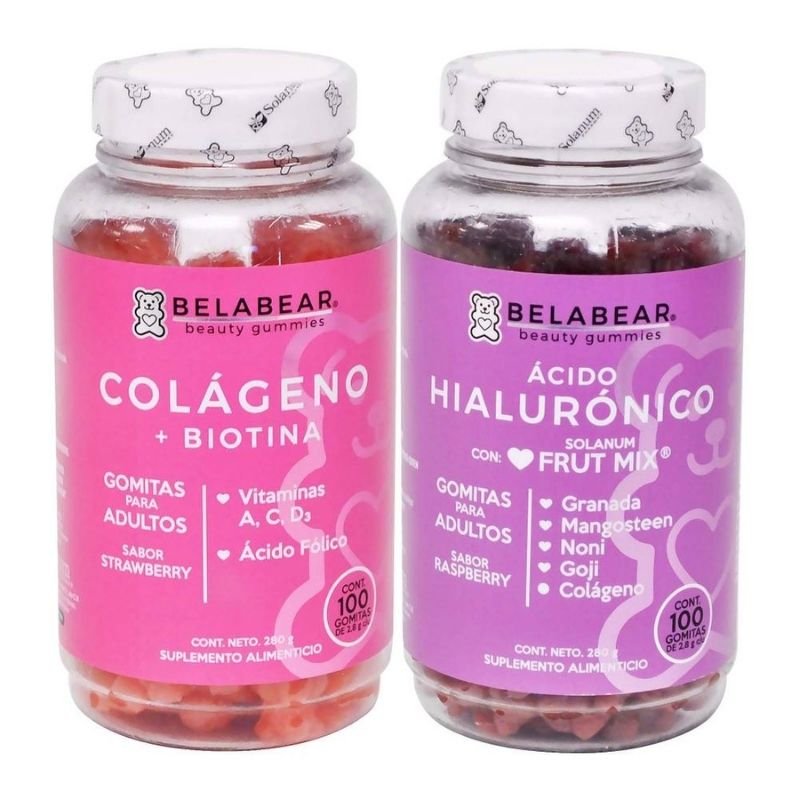  Ácido Hialurónico y Colágeno + Biotina Belabear Sabor Fresa y Frambuesa 200 Gomitas