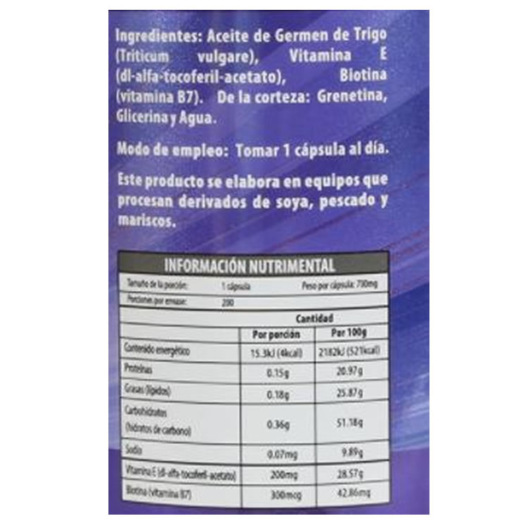 Biotina con Vitamina E Naturagel 200 C\u00e1psulas