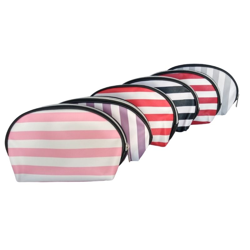 Cosmetiquera Neceser Estuche de Maquillaje, LBP, Semi Circular, Diseño Rayas, 23cm (9in) -Roja