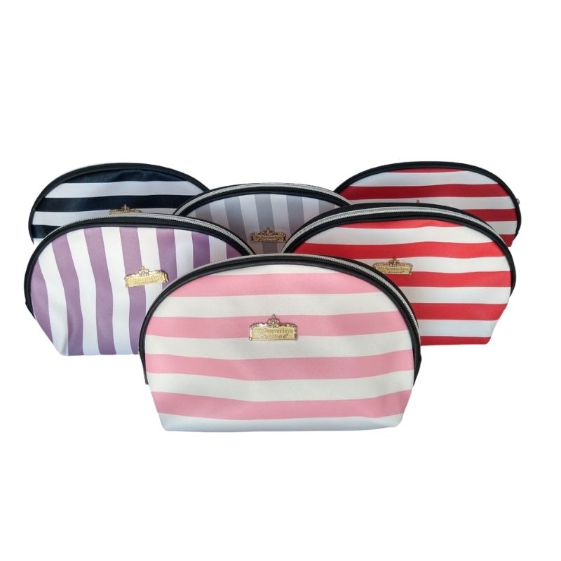 Cosmetiquera Neceser Estuche de Maquillaje, LBP, Semi Circular, Diseño Rayas, 23cm (9in) -Roja