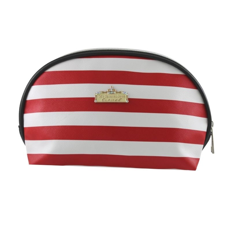 Cosmetiquera Neceser Estuche de Maquillaje, LBP, Semi Circular, Diseño Rayas, 23cm (9in) -Roja