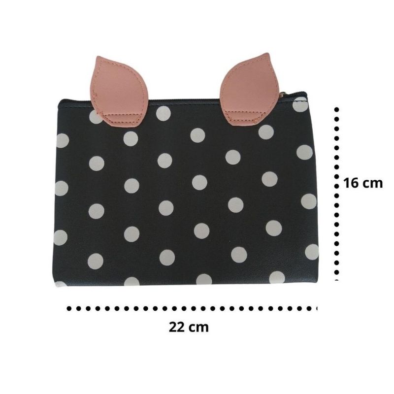 Cosmetiquera Neceser Bolsa de Maquillaje, LBP, Diseño Lunares Cerdito, Rectangular, 22cm (8.6in) -Negro
