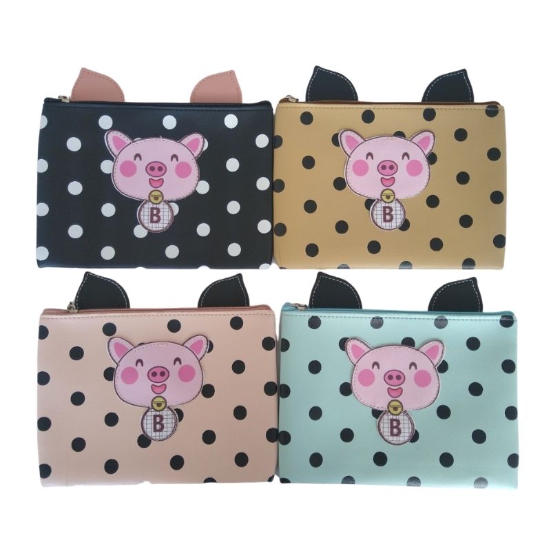 Cosmetiquera Neceser Bolsa de Maquillaje, LBP, Diseño Lunares Cerdito, Rectangular, 22cm (8.6in) -Negro