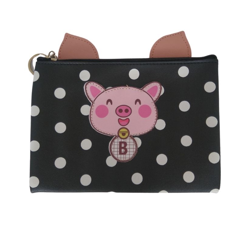 Paquete de 4 Cosmetiqueras, Neceser Bolsa de Maquillaje, LBP, Diseño Lunares Cerdito, Rectangular, 22cm (8.6in) -Colores