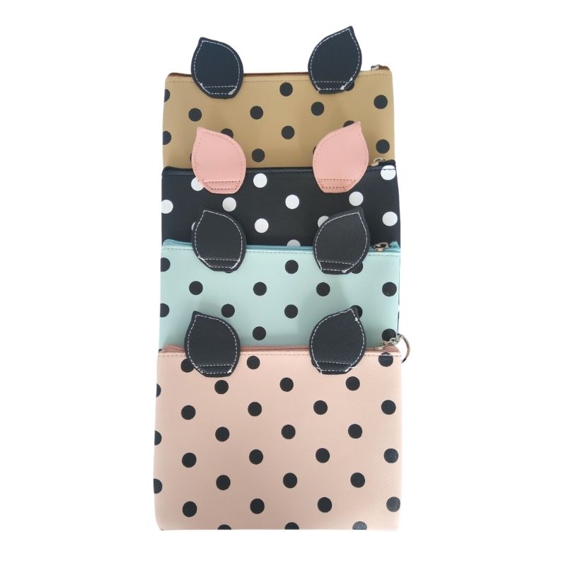 Paquete de 4 Cosmetiqueras, Neceser Bolsa de Maquillaje, LBP, Diseño Lunares Cerdito, Rectangular, 22cm (8.6in) -Colores