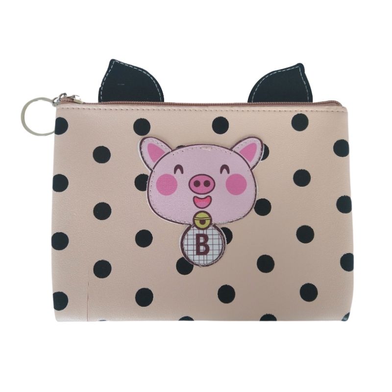 Paquete de 4 Cosmetiqueras, Neceser Bolsa de Maquillaje, LBP, Diseño Lunares Cerdito, Rectangular, 22cm (8.6in) -Colores