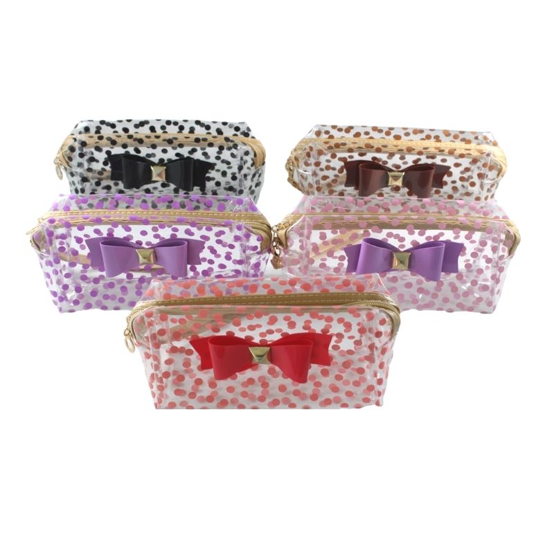 Paquete de 5 Cosmetiqueras Neceser Bolsa de Maquillaje, LBP, Diseño Lunares Moño, Rectangular, 18cm (7in) -Colores