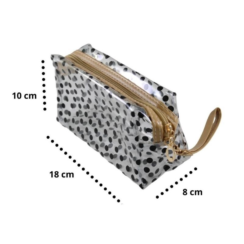 Paquete de 5 Cosmetiqueras Neceser Bolsa de Maquillaje, LBP, Diseño Lunares Moño, Rectangular, 18cm (7in) -Colores