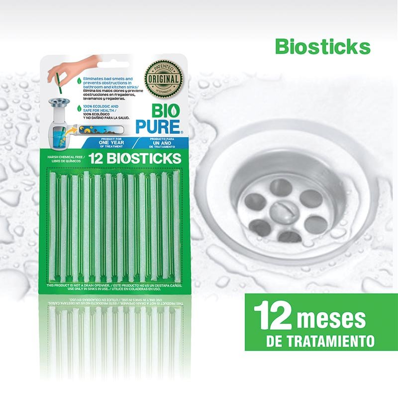 BIOPURE Kit 2x Tratamiento Contra Malos Olores En Tuberías y Coladeras -Biostick