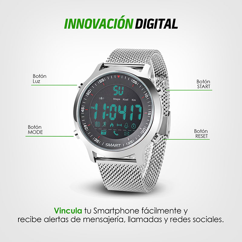 Smartwatch Reloj Inteligente con Correa Metálica Sport Redlemon