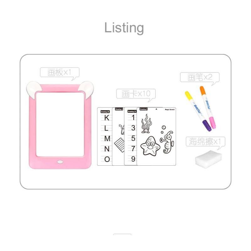 Pizarrón Mágico con Luz Led, LBP, Tableta de Dibujo para Niños, con Plantillas y Plumones, 25.5cm (10in) -Rosa