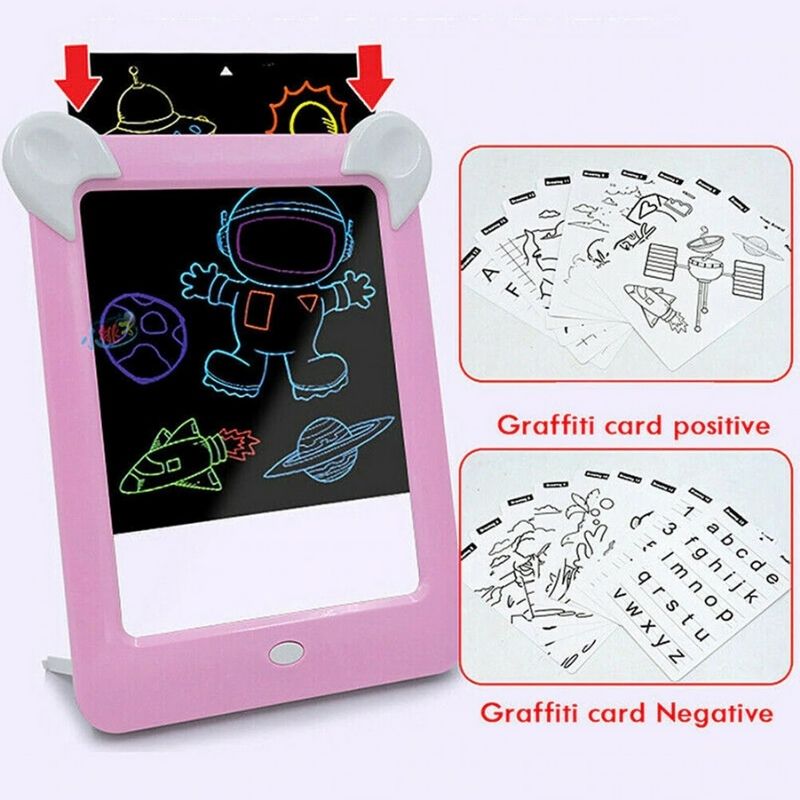 Pizarrón Mágico con Luz Led, LBP, Tableta de Dibujo para Niños, con Plantillas y Plumones, 25.5cm (10in) -Rosa