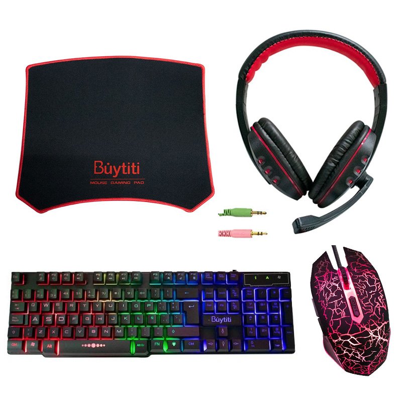 Kit Gamer Buytiti de 4 piezas Con Teclado, diadema, mouse y mouse pad Modelo AS-1088