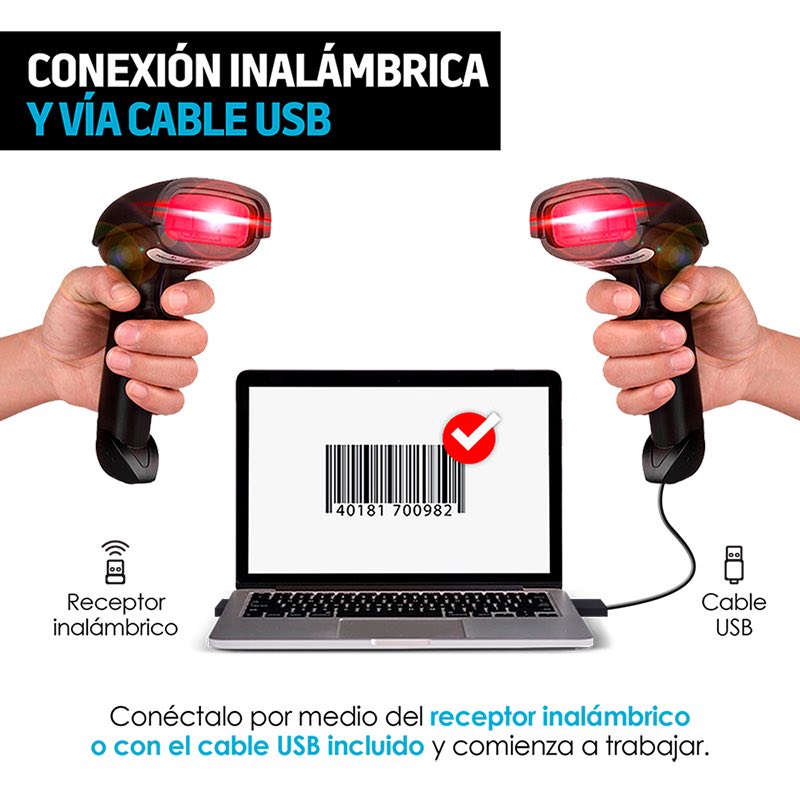 Lector de Códigos de Barras Inalámbrico USB Recargable Redlemon.