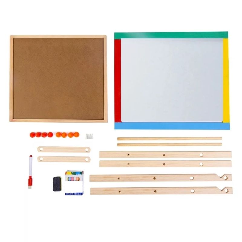 Pizarrón 2 en 1 para Niños, LBP, Caballete de Madera, Gis y Marcador, Giratorio, 65x38.5 cm (25.5inx15in)