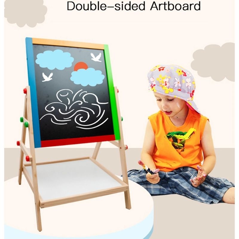 Pizarrón 2 en 1 para Niños, LBP, Caballete de Madera, Gis y Marcador, Giratorio, 65x38.5 cm (25.5inx15in)