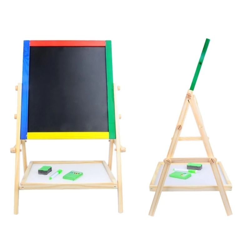 Pizarrón 2 en 1 para Niños, LBP, Caballete de Madera, Gis y Marcador, Giratorio, 65x38.5 cm (25.5inx15in)