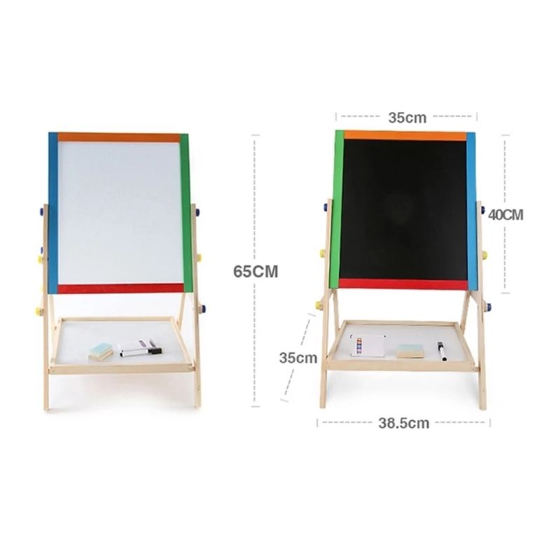 Pizarrón 2 en 1 para Niños, LBP, Caballete de Madera, Gis y Marcador, Giratorio, 65x38.5 cm (25.5inx15in)