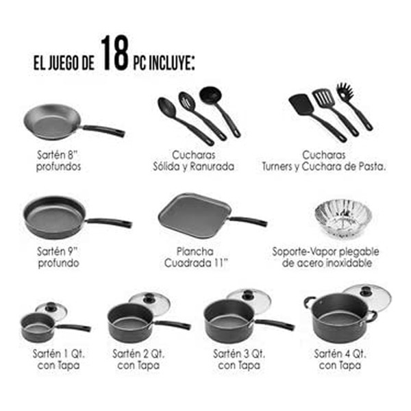 Bateria de Cocina Primaware Negro 18 piezas 