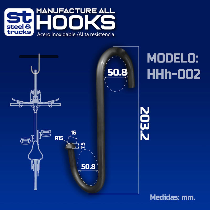 Gancho para colgar bicicletas vertical en tubo o techo Steel&Trucks Hh-002