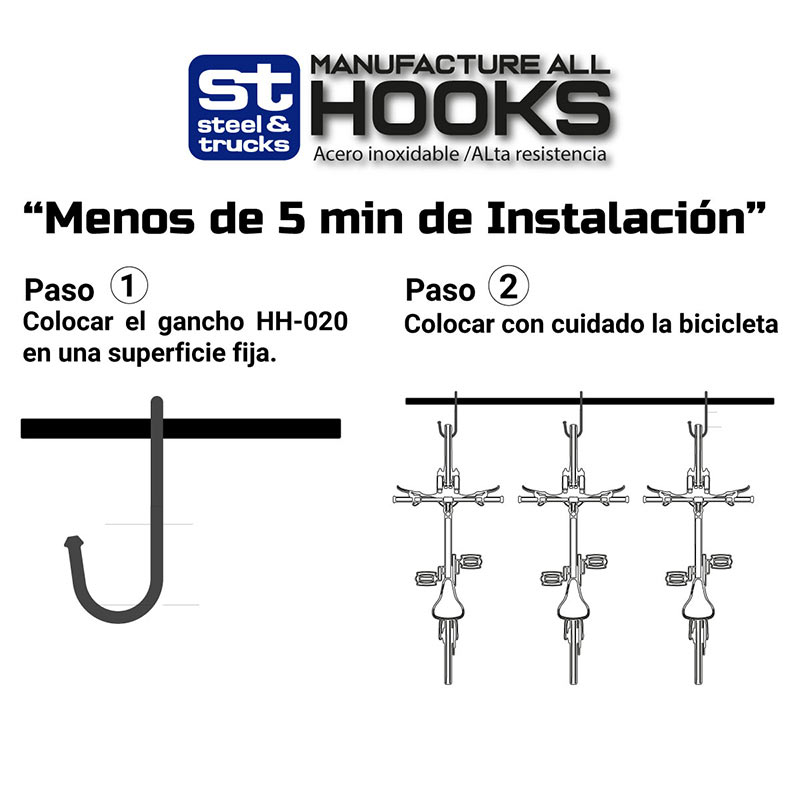 Gancho para colgar bicicletas vertical en tubo o techo Steel&Trucks Hh-002
