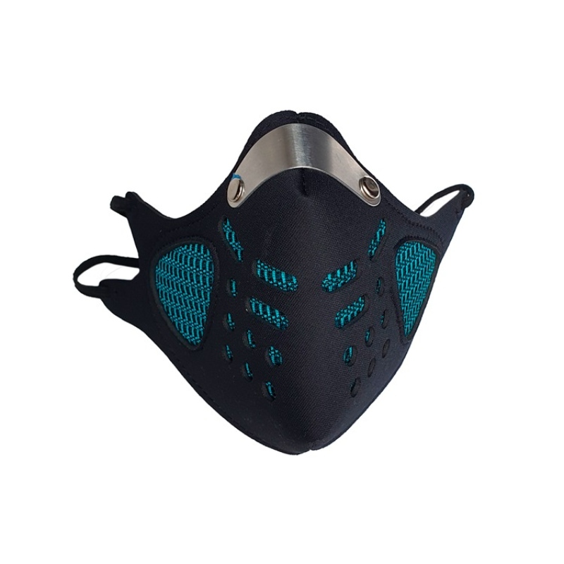 CUBREBOCAS DE NEOPRENO COLOR COMBINADO NEGRO Y AZUL REUTILIZABLE/LAVABLE