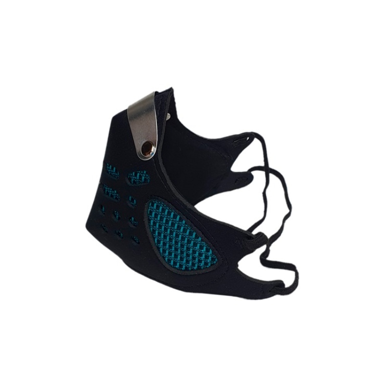 CUBREBOCAS DE NEOPRENO COLOR COMBINADO NEGRO Y AZUL REUTILIZABLE/LAVABLE