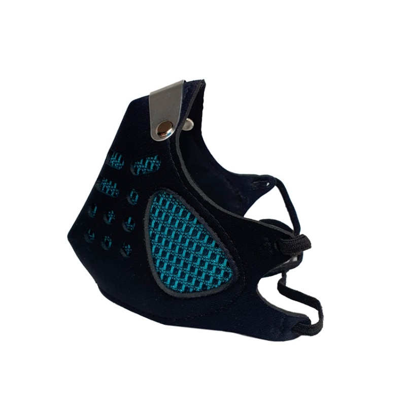 CUBREBOCAS DE NEOPRENO COLOR COMBINADO NEGRO Y AZUL REUTILIZABLE/LAVABLE