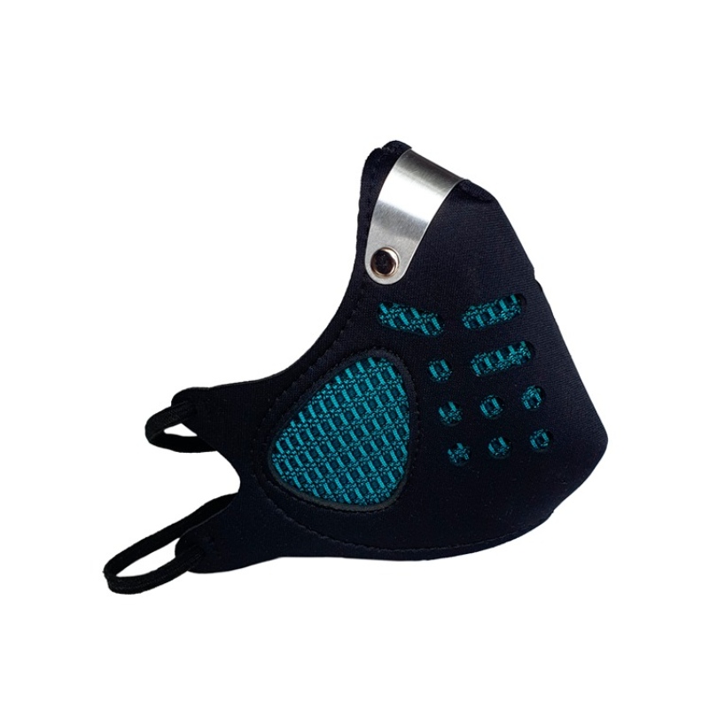 CUBREBOCAS DE NEOPRENO COLOR COMBINADO NEGRO Y AZUL REUTILIZABLE/LAVABLE