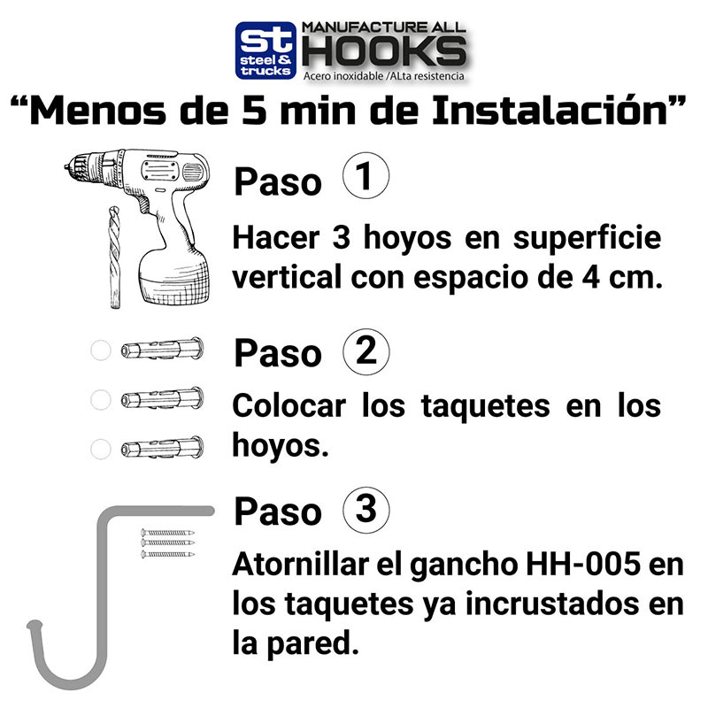 Soporte para bicicletas en pared forma gancho en L c/goma Hh-005r