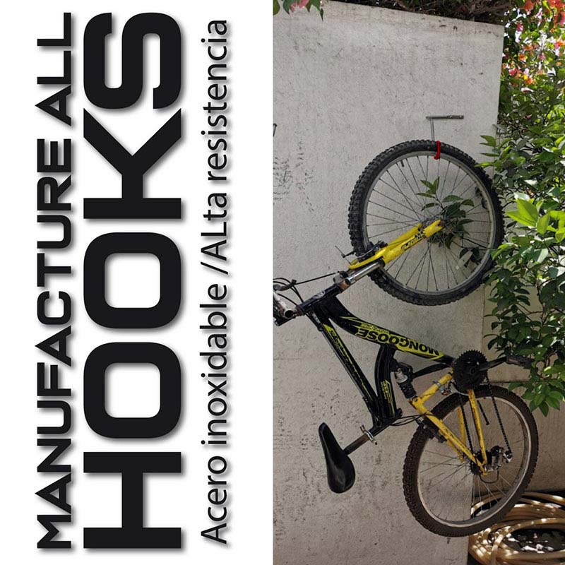 Soporte para bicicletas en pared forma gancho en L c/goma Hh-005r