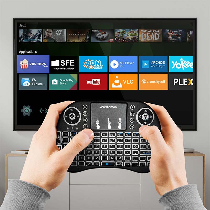Redlemon Teclado Inalámbrico Mini con Touchpad para Smart TV, Retroiluminación, Receptor USB 2.4GHz Hasta 10 Metros, Batería Recargable, Compatible con Android, iOS, PC, TV Box, Smart TV y Consolas