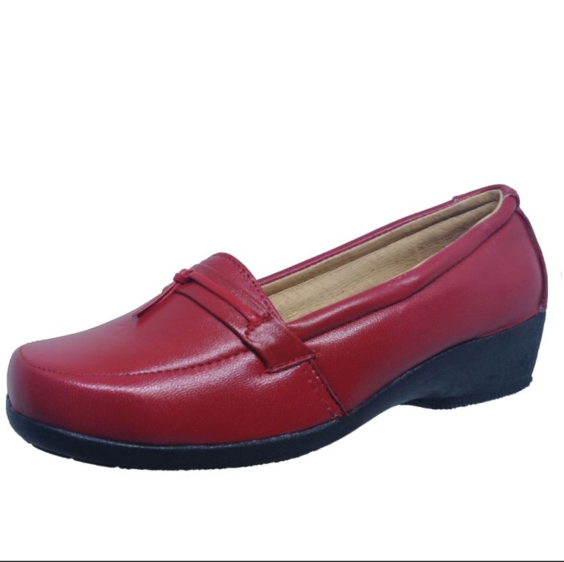 Calzado Para Pie Delicado O Diabético Piel De Borrego Para Dama Color Rojo Diseño De Moño.
