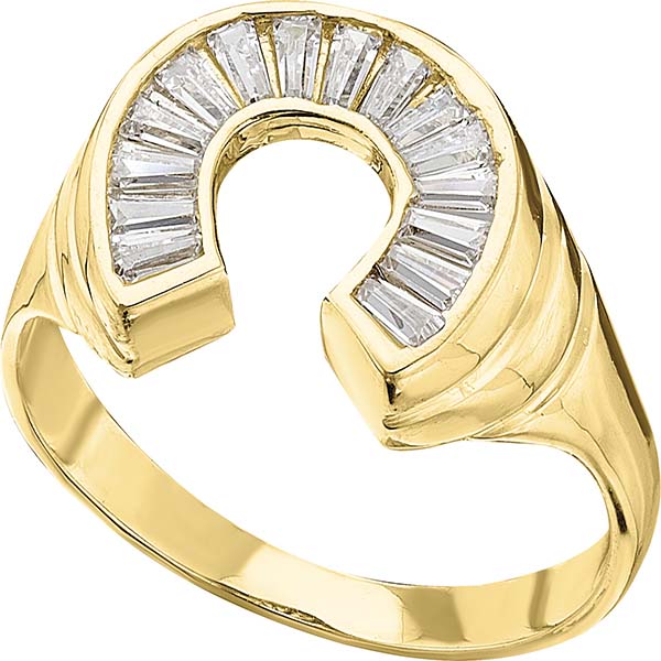 Anillo Caballero Herradura Baguett Oro 10 K + Reloj Obsequio